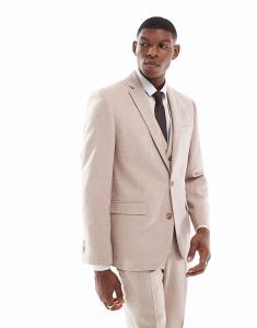 Приталенный пиджак из смеси шерсти и светло-розового твида Asos Design