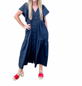 Черное платье миди с ярусами и пышными рукавами Entro