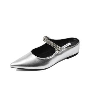 Feo Dvke Серебряные противоскользящие домашние тапочки для женщин с закрытым носком, цвет Silver