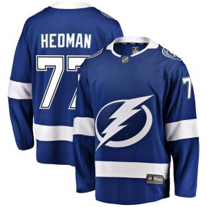 Мужская фирменная синяя футболка игрока Victor Hedman Tampa Bay Lightning Home Premier Breakaway Player Fanatics