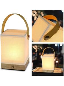 Настольная светодиодная лампа бежевого цвета, сенсорная регулировка яркости, прямоугольная, отделка деревом и тканью, портативная