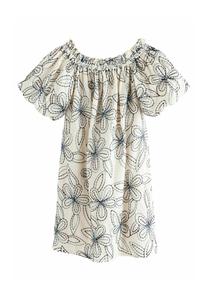 Платье Next REGULAR FIT EMBROIDERED OFF THE SHOULDER MINI, Ecru Navy/Off-White