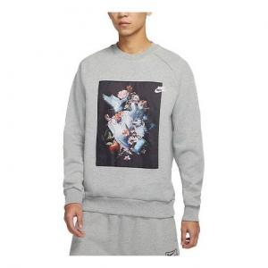 Толстовка Men's Nike AF-1 Pattern Splicing Fleece Knit Round Neck Pullover Gray, серый