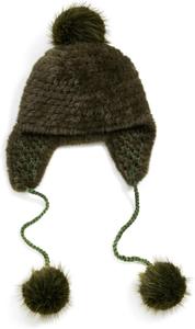 Женская вязаная шапка-ушанка Jocelyn из искусственной норки, Olive