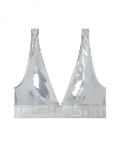 Бикини-Топ с металлическим треугольным рисунком Versace, серый