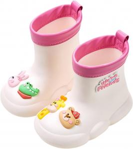 Детские резиновые сапожки с мультяшным медведем для малышей, мальчиков и девочек, наружная обувь водонепроницаемая, с мягкой подошвой, против скольжения, модные и удобные ботиночки Generic, White