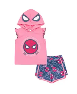Детский комплект для девочек: майка с изображением SPIDERMAN "Spidey and His Amazing Friends" и шорты из мягкого френч-терри с дельфином Spider-Man, розовый