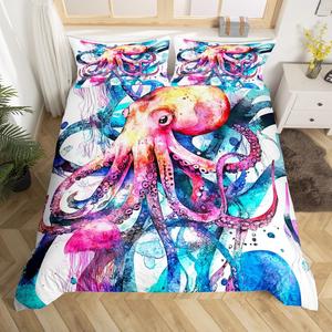 Erosebridal Гигантский 3D чехол на одеяло с осьминогом, комплект постельного белья в океанской тематике с красочными медузами и морскими животными, Blue,purple