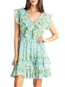 Мини-платье с цветочным принтом и оборками La Moda Clothing, зеленый