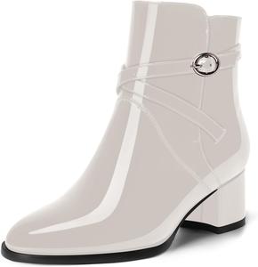Женские ботильоны MOVINSTEPS для свиданий, с застежкой-баклей, регулируемым ремешком на щиколотку, круглым носком, массивным низким каблуком, высотой до щиколотки, каблук 2 дюйма, для холодной погоды, White