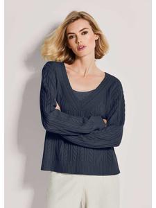 MADELEINE Кашемировый свитер с V-образным вырезом темно-синего цвета