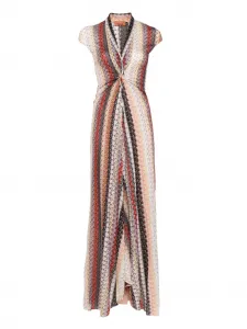 Платье макси из разноцветного полосатого трикотажа Missoni, розовый