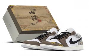 Air 1 Box, китайский стиль, Han Dynasty, узор "летящие облака", износостойкие, низкие Jordan, черный серыйкоричневый