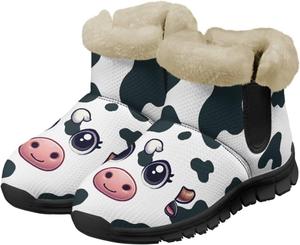 Зимние ботинки Jeiento Cow для женщин, уличные зимние ботинки без шнурков с подсолнуховым принтом, противоскользящие прогулочные ботинки, Cute Cow