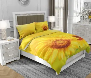 Постельное белье 160x200 см + 2x70x80 см, комплект из 3 предметов, 100% хлопок, сатин, молния, цветочный рисунок, желтый - | So.0038 SOVIO