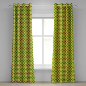 Карнавальная штора на люверсах ABAKUHAUS, ретро-узор со звездами и круговыми мотивами, маскарадный дизайн, декоративная двухпанельная штора на окно, 280 см x 225 см, зеленый, желтый, фиолетовый