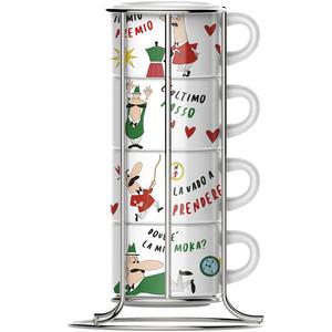 Чашки для капучино (4 чашки для капучино с металлической подставкой) Bialetti, Bunt