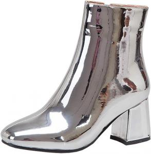 Женские ботильоны Alsoloveu из лакированной кожи с квадратным носком, на массивном каблуке, на молнии, Silver