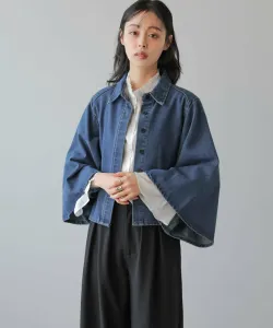 Джинсовая короткая куртка с расклешенными рукавами La-Gemme, цвет Blue