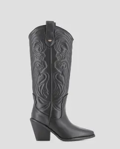 Женские ковбойские сапоги с высоким голенищем, вышивкой и высоким каблуком Blogger, черный