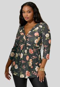 Топ Yours Clothing LONDON CURVE KNOT FRONT , Jet Black/Multi-Coloured