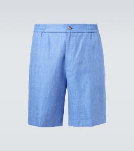 Шорты из льна и шерсти Etro, светло-синий