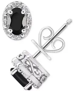 Овальные серьги-гвоздики с ониксом и бриллиантами из стерлингового серебра (также из лабрадорита и бирюзы) Macy'S, onyx