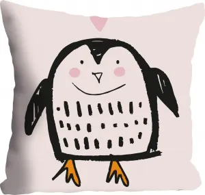 Декоративная подушка Queence "Пингвин", чехол на подушку без наполнения, 1 шт 40х40 см, цвет altweiß/altrosa/schwarz/orange + bedruckt