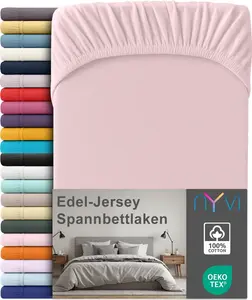 Простыня на резинке из высококачественного джерси для матрасов глубиной до 25 см - 100% суперчесаный хлопок, 140 г/м², на резинке по всему периметру, цвет: розовый, размер: 140-160 х 200 см NYVI