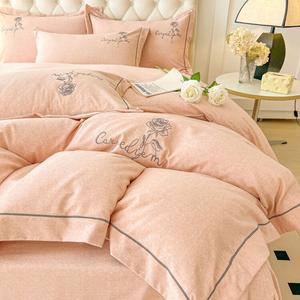 LUOLAI HOME Комплект постельного белья 1.5м: пододеяльник 200*230 см, простыня, наволочки, 100% хлопок, утолщенный, сатин, цвет Kailuo Rouge Powder