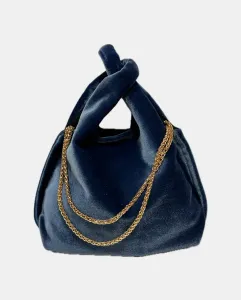 Розовая бархатная сумка и золотая цепочка The Bag Lab, светло-голубой