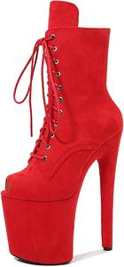 Женские ботильоны с открытым носком на высоком каблуке 20 см с платформой. Унисекс ботильоны на экстразам высоком каблуке для вечеринок, танцев на пилоне и стриптиза YAWURUNQIN, Red