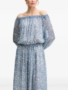 Платье макси с открытыми плечами и цветочным принтом Weekend Max Mara, синий