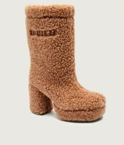 Шерстяные сапоги на высоком блочном каблуке с завитками Inuikii, бежевый