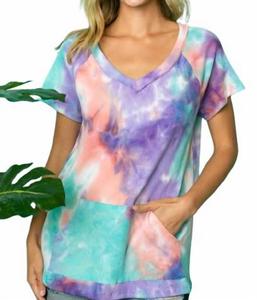 Топ в стиле тай-дай с вафельной текстурой, цвет мята мультиколор E. Luna