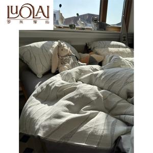 LUOLAI HOME Комплект постельного белья 1.2м, 3 предмета, для одеяла 150x200 см, жаккард из состаренного хлопка, цвет серый "Текучие годы"