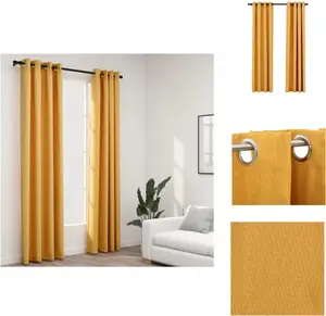 Плотные шторы с люверсами, под лен, 2 шт., желтые, 140 x 225 см - Шторы и портьеры vidaXL