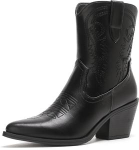 Женские ботильоны Putu Cowboy с ковбойским стилем, с заостренным носком и вышивкой, стильные короткие ботильоны для повседневной носки и вечеринок, Black