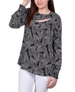 Блузка добби для миниатюрных размеров с длинными рукавами NY Collection, мультиколор