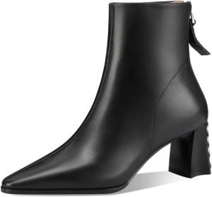 Женские ботильоны TinaCus с острым носком из натуральной кожи на среднем каблуке с кристальной молнией сзади, Black