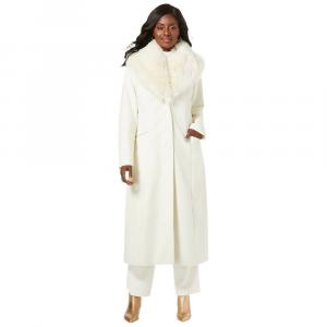 Jessica London Женское длинное полушерстяное пальто больших размеров с воротником из искусственного меха, цвет Ivory