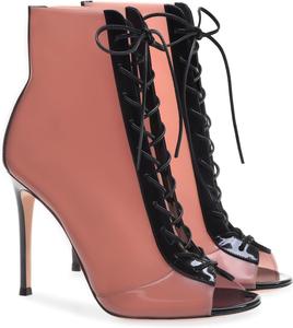 Женские ботильоны с открытым носком и шнуровкой на высоком каблуке, модные ботильоны на шпильке из лакированной кожи для вечеринки или офиса SRURLLUG, Pink