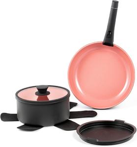 Набор кастрюль и сковородок ROYDX с антипригарным покрытием, нежно-персиковый / черный