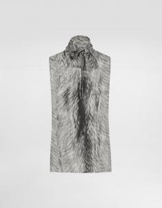 Блуза из шифона с принтом под мех и бантом на воротнике Dolce & Gabbana, серый