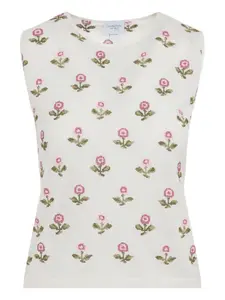 Топ без рукавов с цветочным принтом Giambattista Valli, слоновая кость