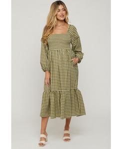 Платье-миди для беременных в ржаво-коричневую клетку с длинными рукавами Pinkblush, Olive green