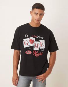Футболка свободного кроя с мультяшным принтом черного цвета Asos Design