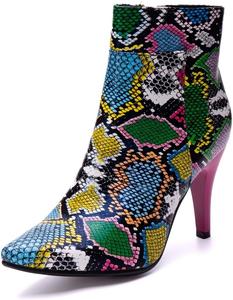 Женские модные ботильоны с острым носком, с боковой молнией, на шпильке, зимние короткие сапожки JOEUSTY, Multicolor