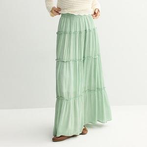 Юбка макси многоярусная Juniors So, Green Cream Gingham