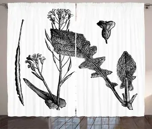 ABAKUHAUS Черно-белая штора в деревенском стиле, корнеплоды, универсальные ленточные шторы для гостиной с петлями и крючками, 280 х 245 см, цвет белый черный Abakuhaus